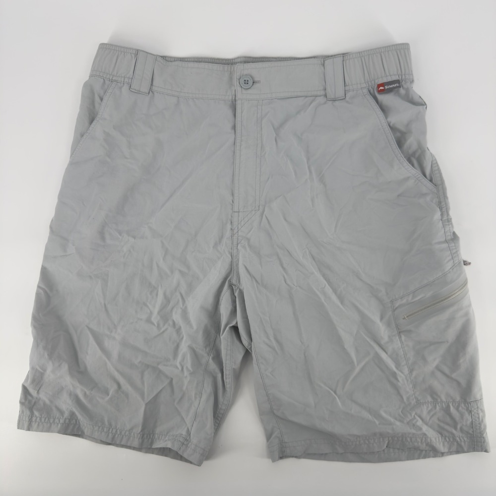 Simms Fishing Mens Gray Nylon Cargo Shorts Size Large 9 Inch Inseam
